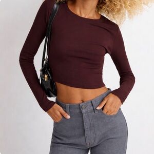 Madewell - NWT women’s fine ribbed super crop crewneck long sleeve T-shirt top L